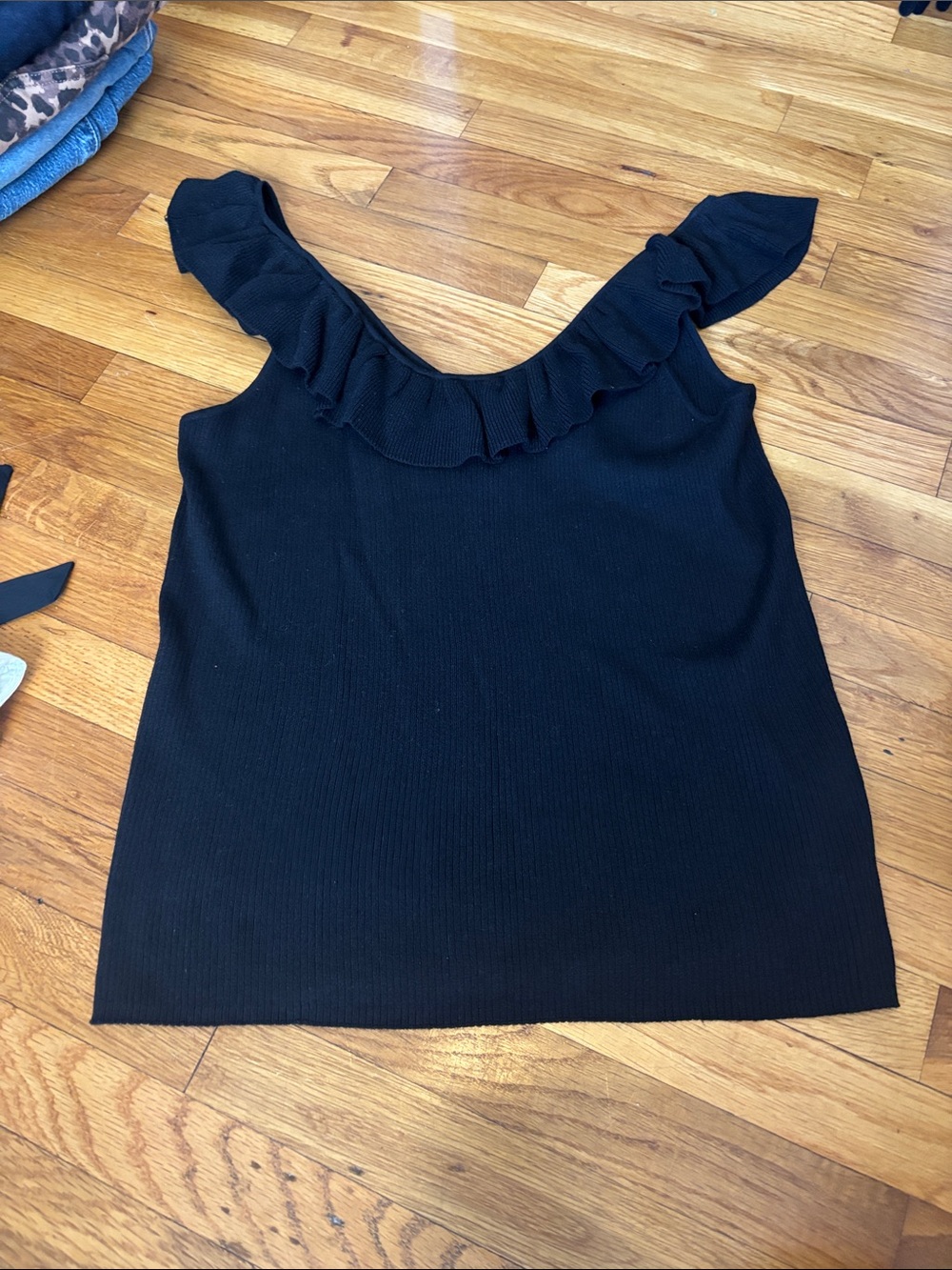 Madewell Black Ruffle-Trim Ribbed Tank
